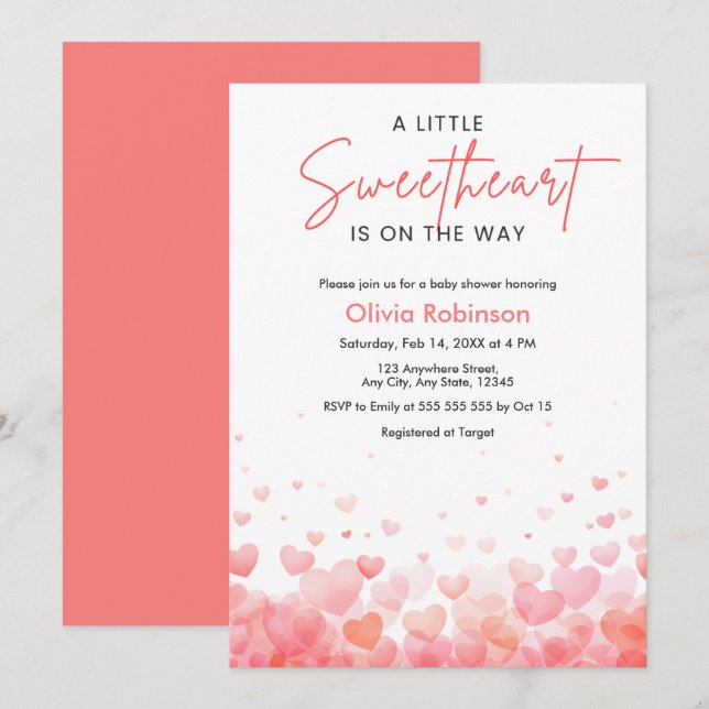 Invitation Fête de bébé Rose et Rouge Un Petit Chéri  (Devant / Derrière)