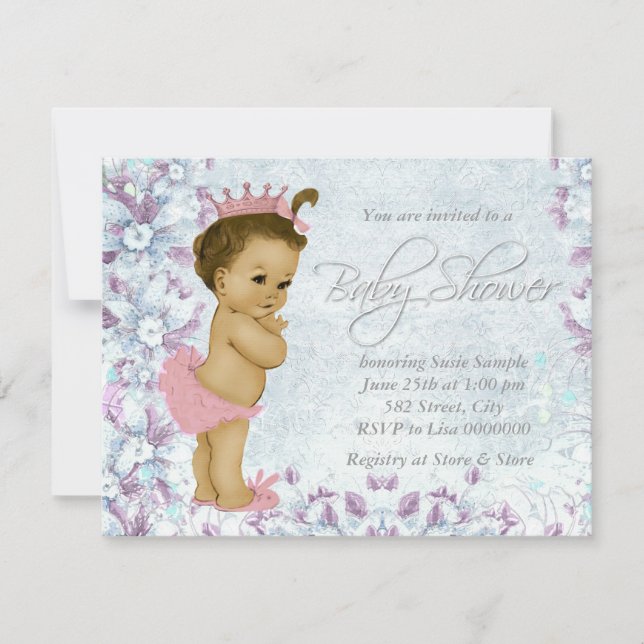 Invitation Fête de bébé rose et violet adorable (Devant)