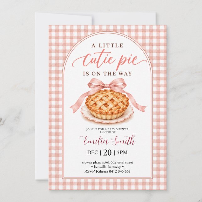 Invitation Fête de Bébé Rose Gingham Arc Tendresse (Devant)
