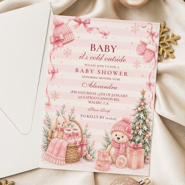 Invitation Fête de bébé Rose Merveilleux Hiver (Créateur téléchargé)