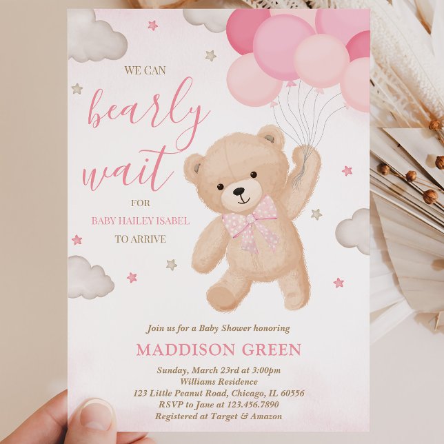 Invitation Fête de bébé Rose On Peut à Peine Attendre (Créateur téléchargé)