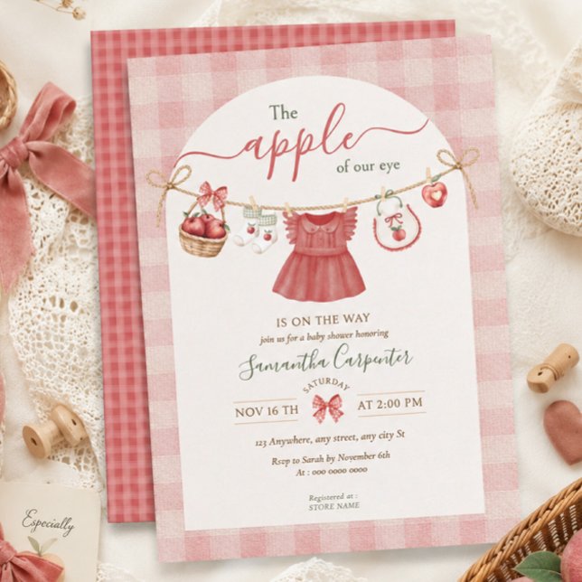 Invitation Fête de bébé rose poussiéreuse L'Apple Of Our Eye  (Créateur téléchargé)