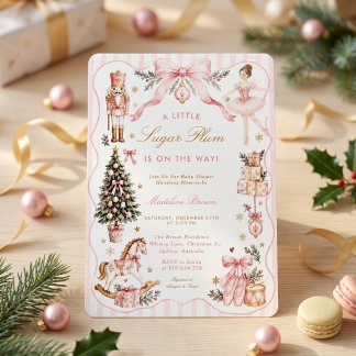Invitation Fête de bébé Rose Sugar Plum en Pays Merveilleux d