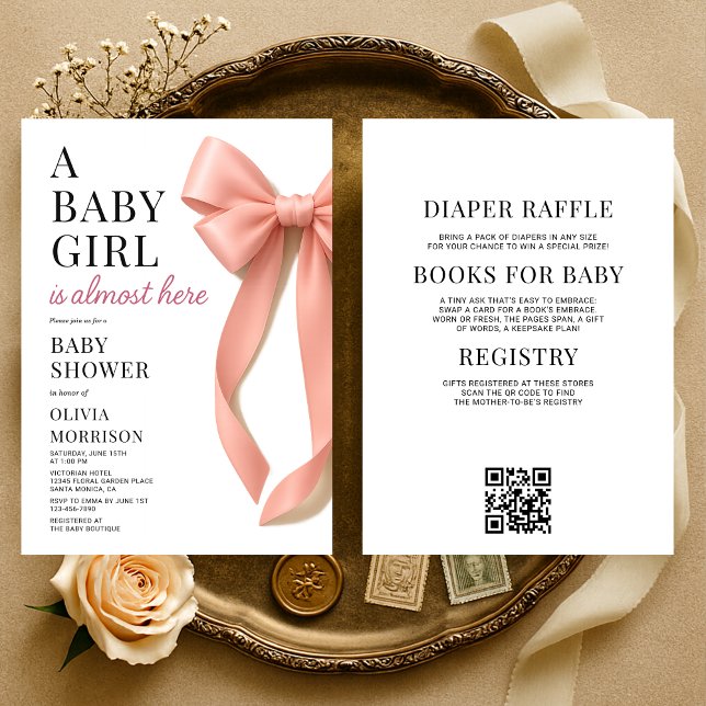 Invitation Fête de Bébé Rose Tout en Un (Créateur téléchargé)