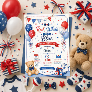 Invitation Fête de bébé Rouge Blanc Bleu Fête patriotique du