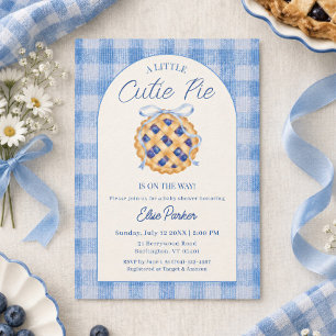 Invitation Fête de Bébé Ruban Gingham Bleu Baby Shower Cutie