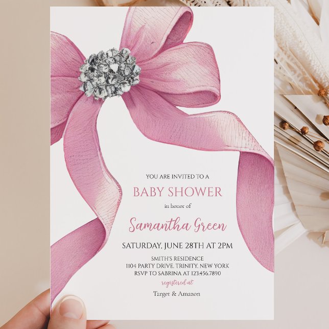 Invitation Fête de Bébé Ruban Rose (Créateur téléchargé)