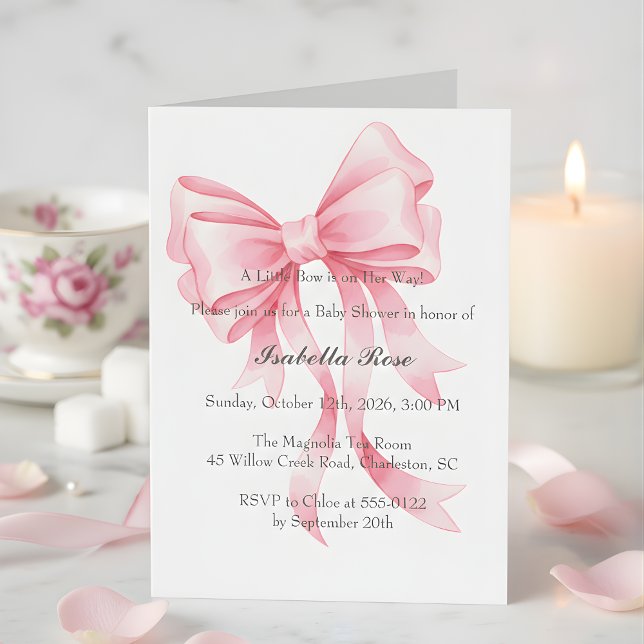 Invitation Fête de Bébé Ruban Rose Coquette C'est une Fille (Créateur téléchargé)