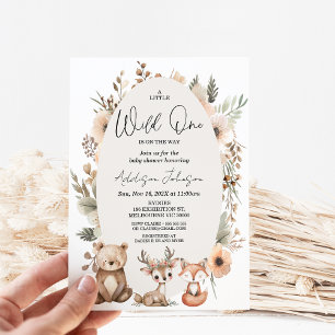 Invitation Fête de bébé Rustique Beige Wild One en forêt