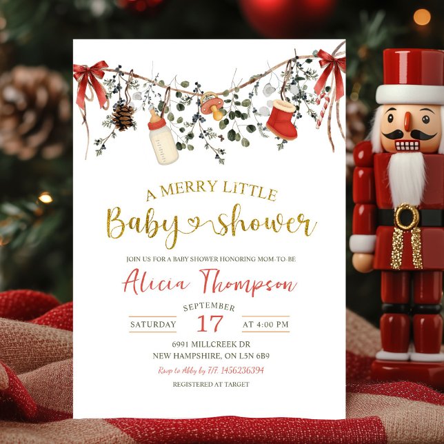 Invitation Fête de Bébé Rustique Florale d'Hiver Joyeuse (Créateur téléchargé)