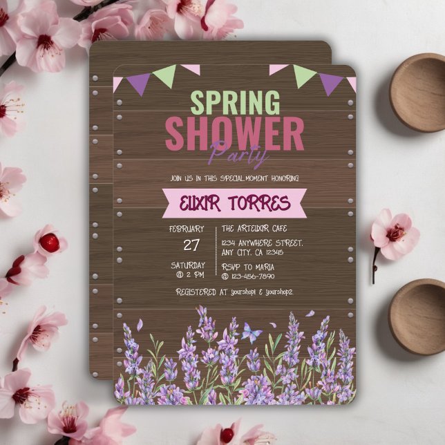 Invitation Fête de Bébé Rustique Lavande sous la Douche de Pr (Créateur téléchargé)