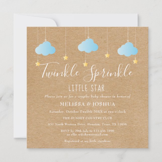 Invitation Fête de Bébé Rustique Petite Étoile Scintillante S (Devant)