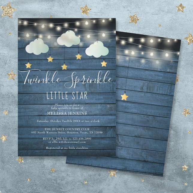 Invitation Fête de Bébé Rustique Petite Étoile Scintillante S (Twinkle Sprinkle Little Star Rustic Baby Shower Invitation)