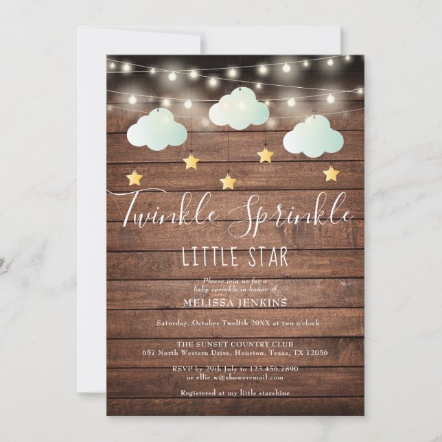 Invitation Fête de Bébé Rustique Scintillement Petite Étoile (Devant)