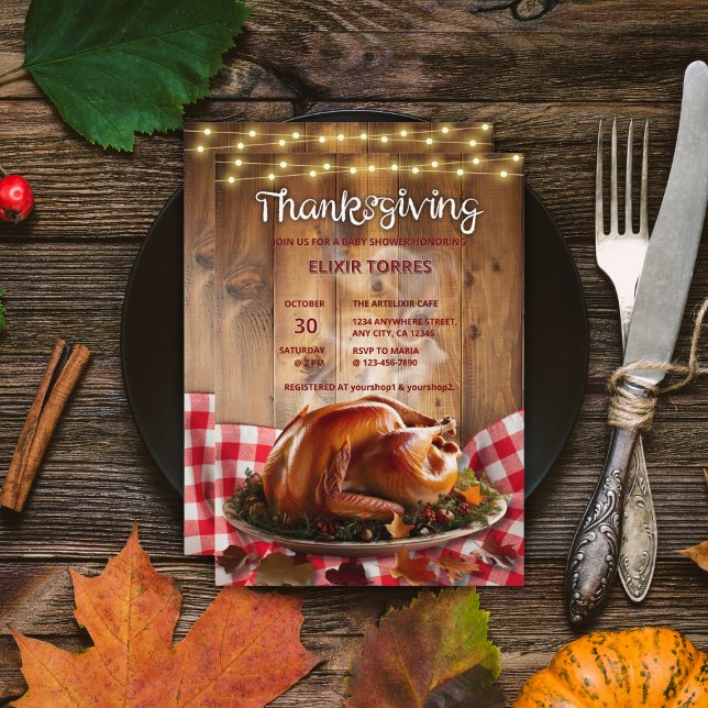 Invitation Fête de bébé Rustique Thanksgiving dinde rôtie (Créateur téléchargé)