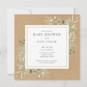 Invitation Fête de Bébé Rustique Vert Neutral Tout En Un