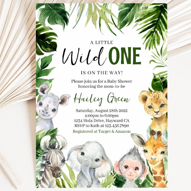 Invitation Fête de bébé Safari Jungle Verdure (Créateur téléchargé)