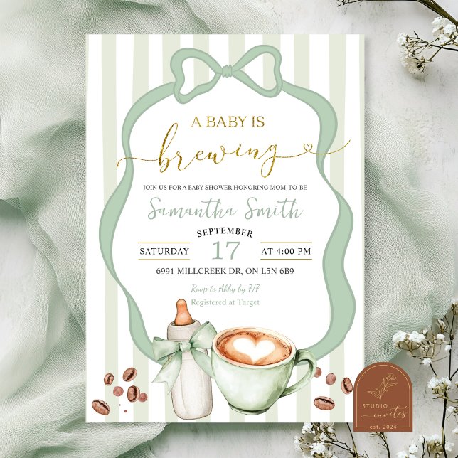 Invitation Fête de bébé Sage Coquette Stripes bébé en prépara (Créateur téléchargé)