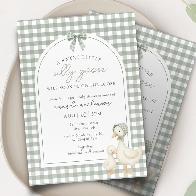 Invitation Fête de Bébé Sage Vert Silly Goose Storybook (Créateur téléchargé)