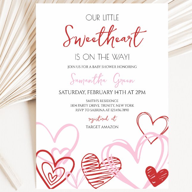 Invitation Fête de bébé Saint-Valentin avec un nœud rose (Créateur téléchargé)
