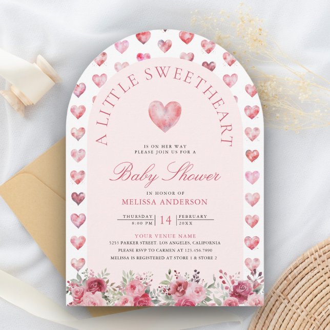 Invitation Fête de bébé Saint-Valentin Cœurs Roses Rouges (Créateur téléchargé)
