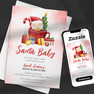 Invitation Fête de bébé Santa bébé Noël aquarelle rouge