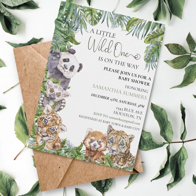 Invitation Fête de Bébé Sauvage Animaux de la Jungle Tropical (Créateur téléchargé)