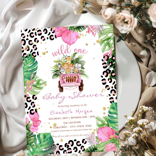 Invitation Fête de bébé sauvageonne animaux de la jungle (Créateur téléchargé)