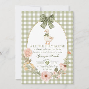 Invitation Fête de bébé Silly Goose à carreaux avec un nœud v