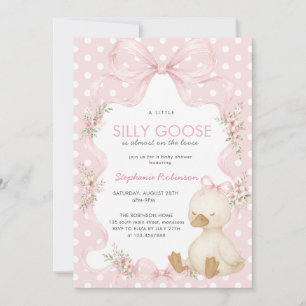 Invitation Fête de Bébé Silly Goose Coquette Rose à Points Ba