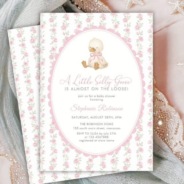 Invitation Fête de Bébé Silly Goose Préparée Rose Grandmillen (Créateur téléchargé)
