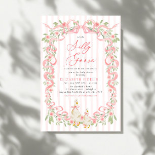 Invitation Fête de Bébé Silly Goose Rose Florale Ruban Rose