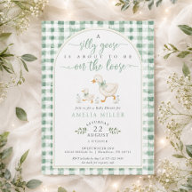 Fête de Bébé Silly Goose sur Gingham Vert en Liber