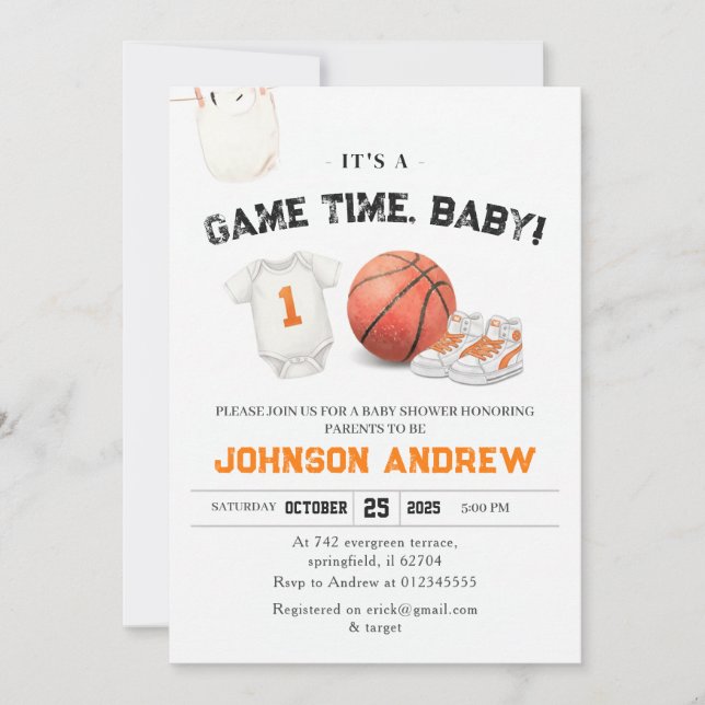 Invitation Fête de bébé Slam Dunk Basketball personnalisée  (Devant)