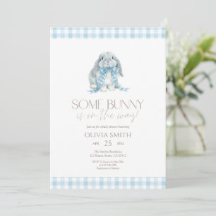 Invitation Fête de Bébé Some Bunny à carreaux bleus