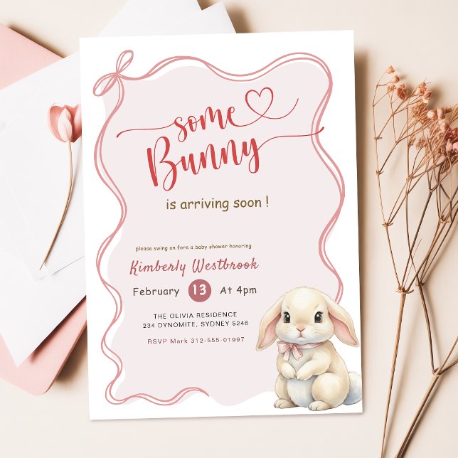 Invitation Fête de Bébé Some Bunny Arc-en-Ciel Rose (Créateur téléchargé)