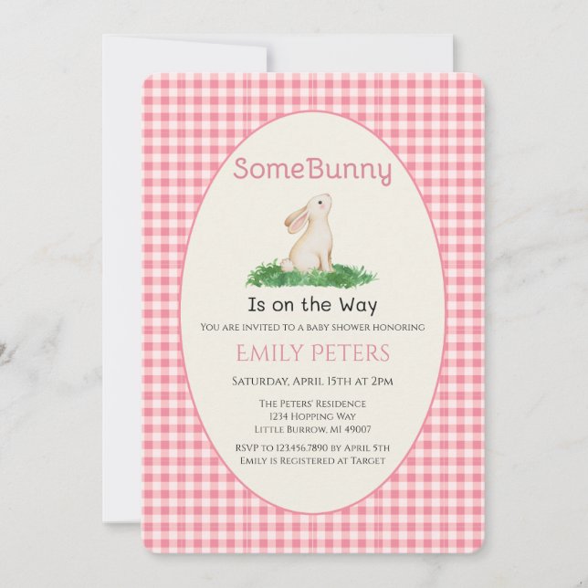 Invitation Fête de bébé Some Bunny Baby Shower Rose (Devant)