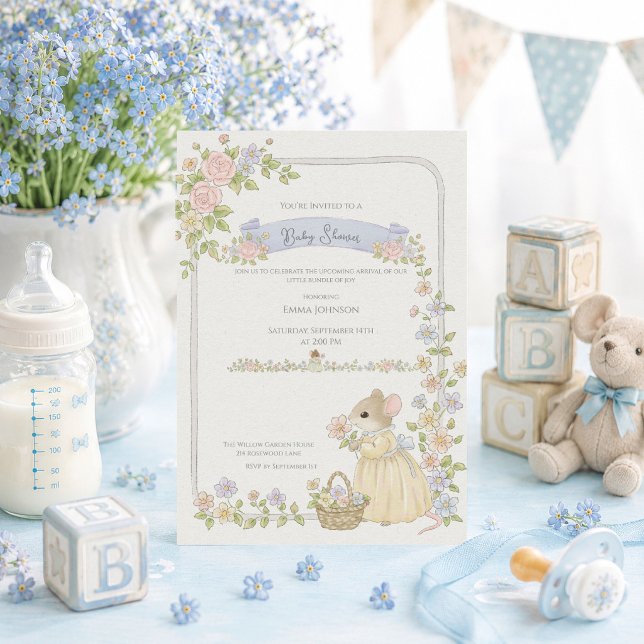 Invitation Fête de Bébé Souris Fantaisiste Fête de Bébé (Créateur téléchargé)