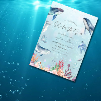 Invitation Fête de Bébé Sous la Mer à l'aquarelle