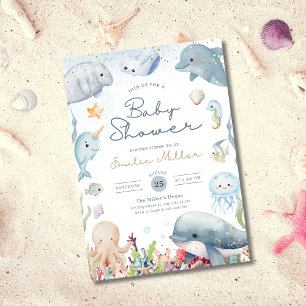 Invitation Fête de bébé sous la mer Animaux marins Neutre