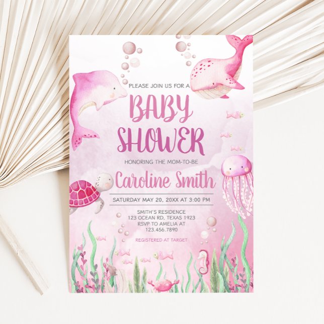 Invitation Fête de bébé sous la mer Rose (Summer Baby Shower Invitation)