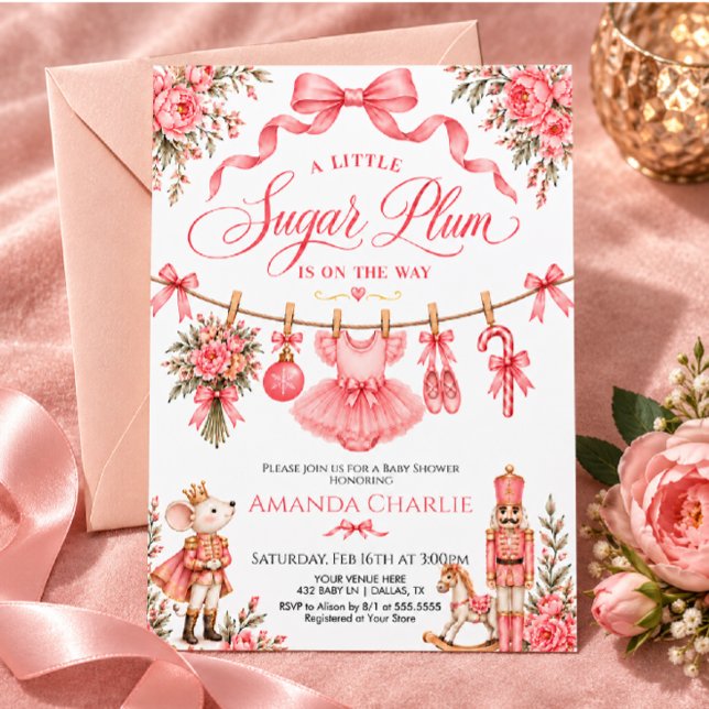 Invitation Fête de bébé Sugar Plum Nutcracker Clothesline Gir (Créateur téléchargé)