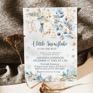 Invitation Fête de bébé sur la corde à linge flocon de neige