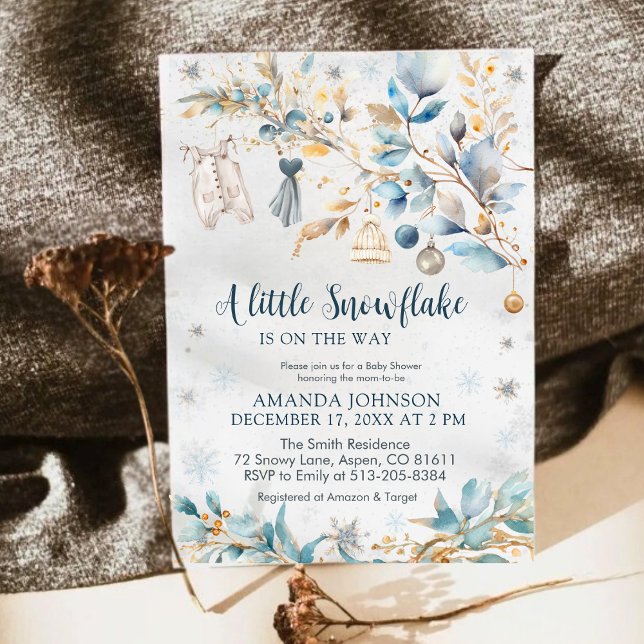 Invitation Fête de bébé sur la corde à linge flocon de neige  (Créateur téléchargé)