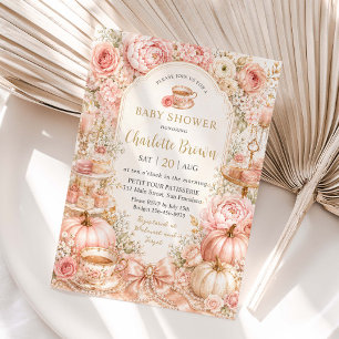 Invitation Fête de Bébé sur le Thé à la Citrouille Florale Ro