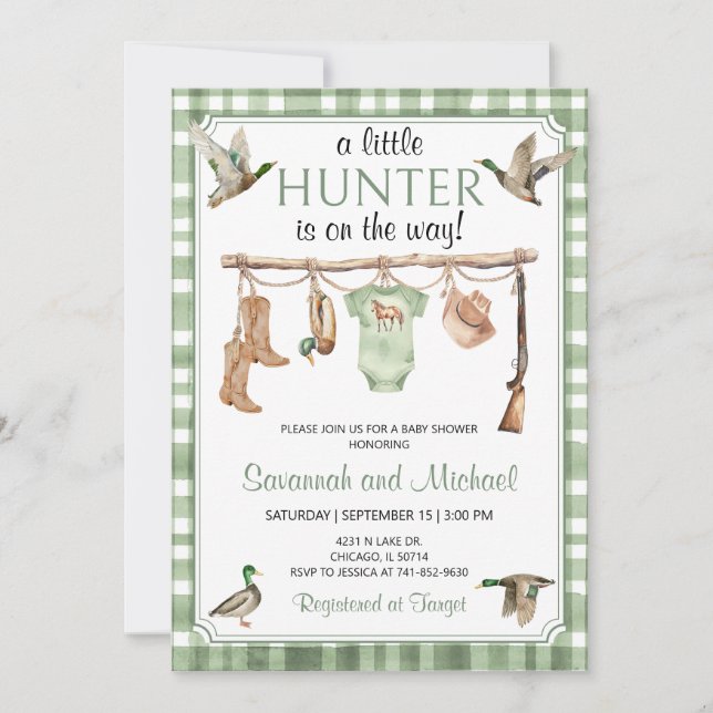 Invitation Fête de Bébé sur le Thème de la Chasse au Canard (Devant)