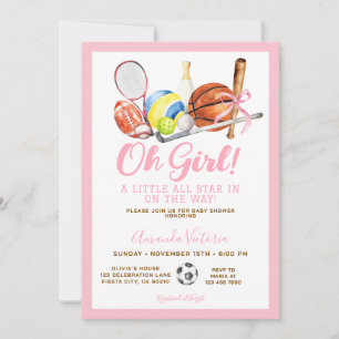 Invitation Fête de Bébé sur le thème de la Fille Sportive Bal