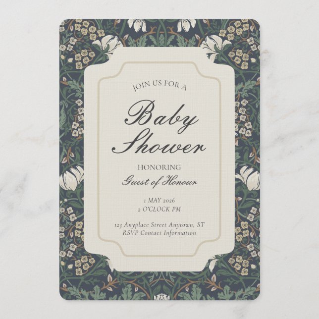 Invitation Fête de bébé sur le thème des arts et métiers flor (Devant)