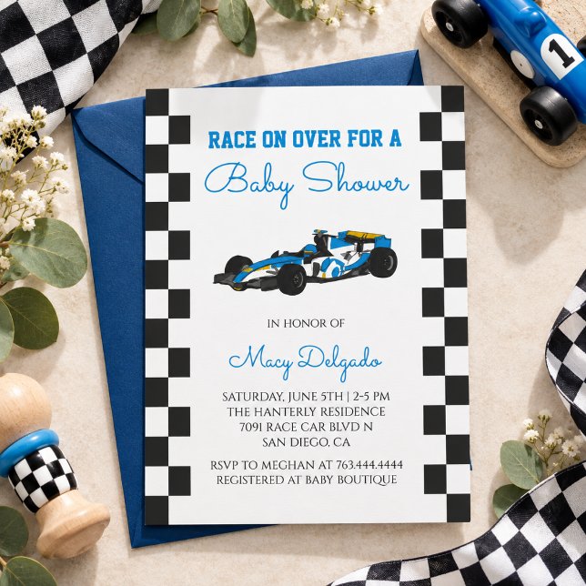 Invitation Fête de Bébé sur le Thème des Voitures de Course (Créateur téléchargé)
