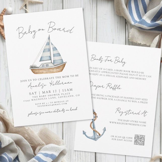 Invitation Fête de Bébé sur le Thème Marin Tout-en-un (Baby On Board All In One Nautical Baby Shower Invitation )